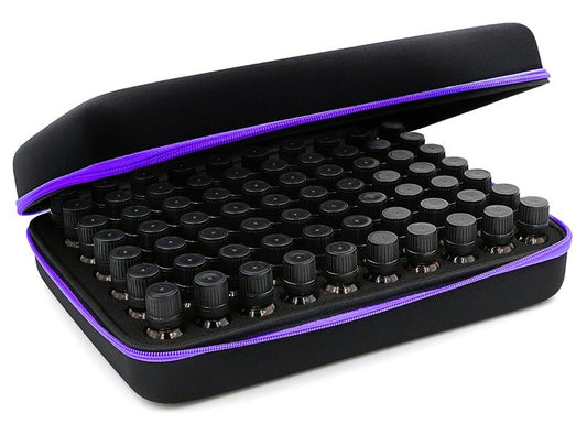 Hipiwe 70 Essential Oils Carrying Case Holds 5ml, 10ml, 15ml Bottles Hard Shell Exterior EVA Essential Oils Storage Organzier Bag with Foam Insert and Carrying Handle, Purple