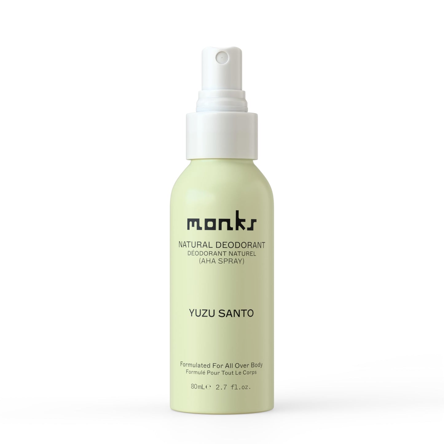 MONKS Whole Body Natural Deodorant Spray - For Women and Men, Aluminum-Free, Baking Soda Free, Probiotics, Organic AHA’s, Pure Essential Oils (Yuzu Santo)