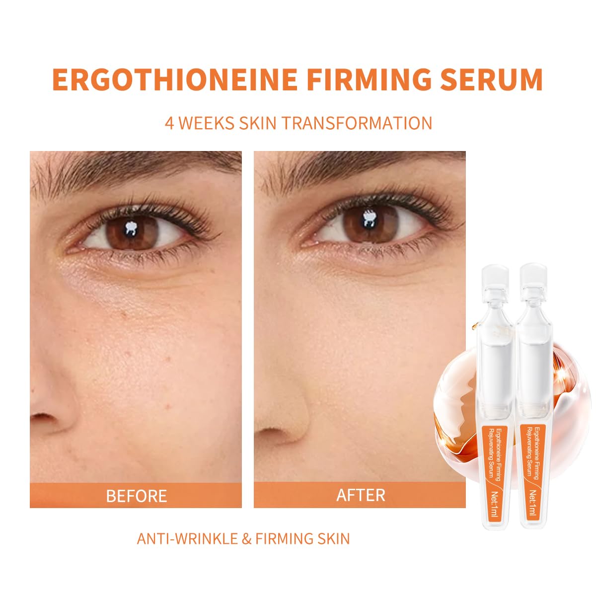 BACHERI Ergothioneine Serum Ampoules, Antioxidant & Anti-Glycation & Anti Aging Rejuvenating Facial Serums Firming and Hydrating Skin Barrier Repair for All Skin Types 30PCS/Box