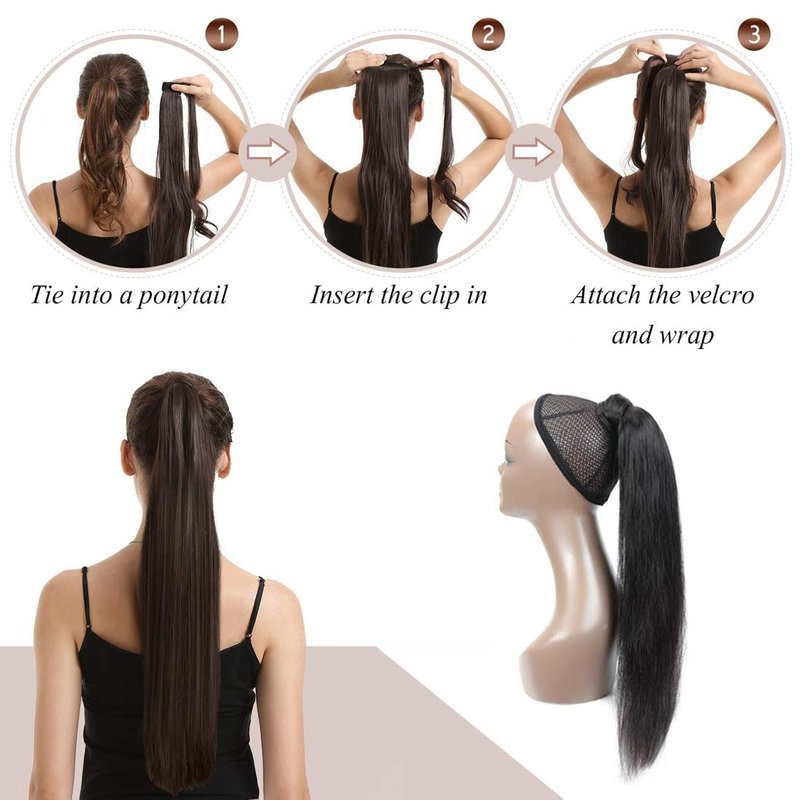 Straight Ponytail Human Hair Extensions Brazilian Wrap Around Ponytail for Black Women Unprocessed Remy Human Hair Pony Tail Clip In Extension Hairpiece 110g (Straight Hair, 18inch)
