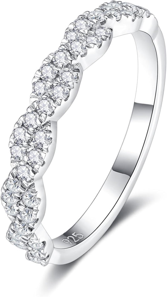 Moissanite Wedding Bands for Women - Trendy 0.3 Carat Half Eternity Stackable Rings | 18K White Gold Plated, Size 4-11