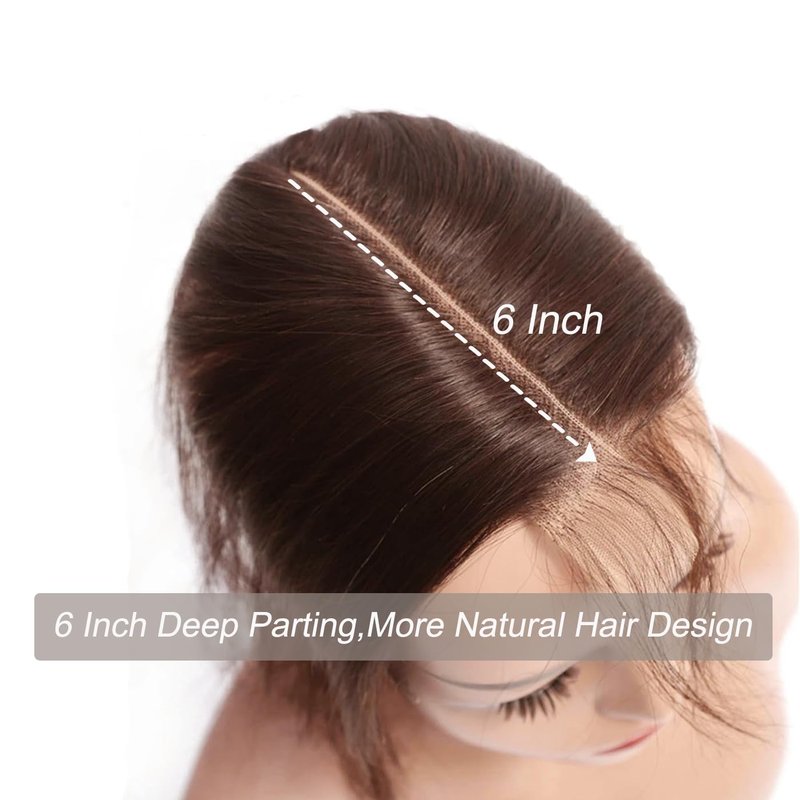 #4 Brown Human Hair Closure Transparent Lace 2x6 Brown Straight Wave Closure Pre Plucked Deep Part 100% Unprocessed Human Virgin Hair Wet And Wavy 14 Inch