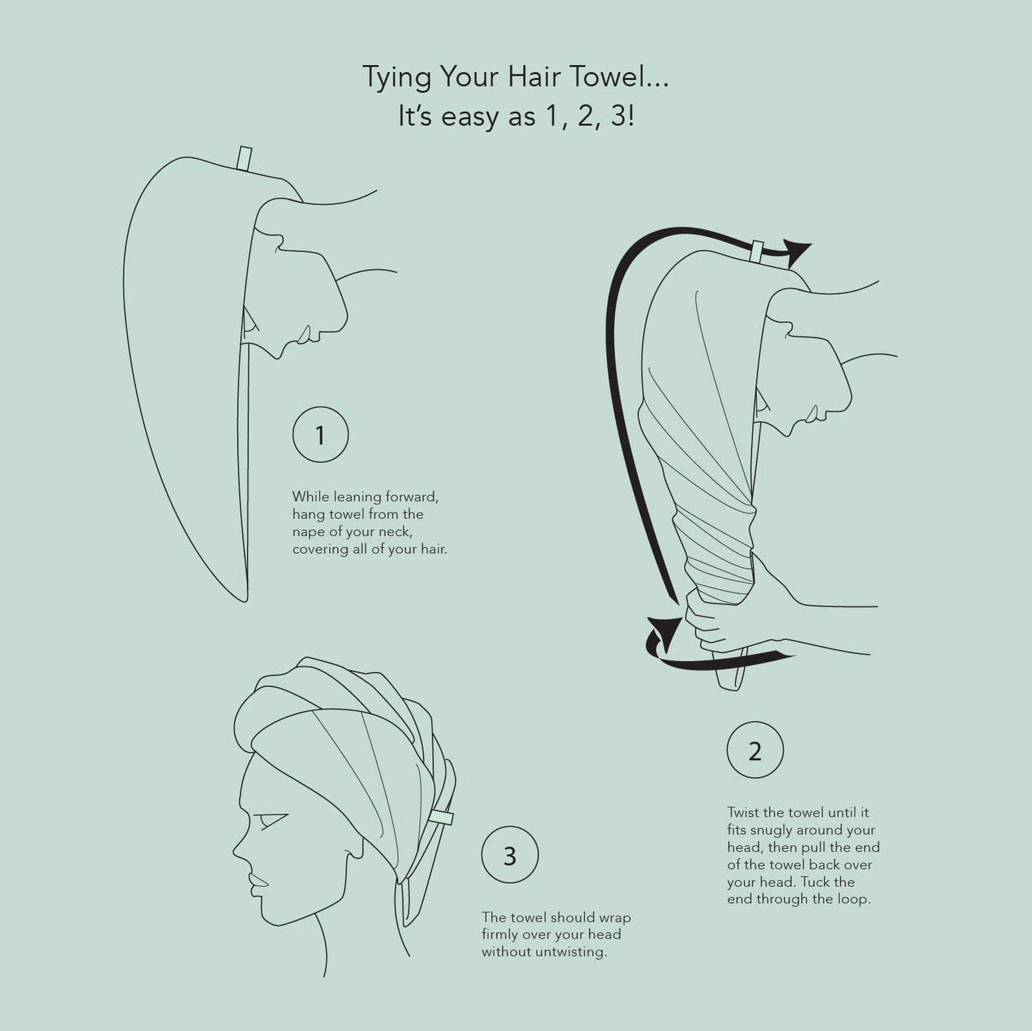 TexereSilk Women's Rayon and Cotton Terry Hair Towel - Lightweight, Absorbent Quick Drying Hair Wrap - Twist Towel with Elastic Loop Holder (Tya, Black, U)