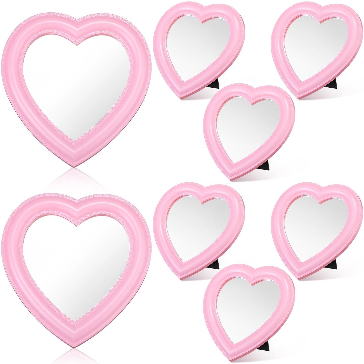 GlikCeil 8 Pcs Spa Party Supplies 8 Heart Mirror Pink Makeup Mirror for Women Sleepover Party Spa Slumber Birthday Favor