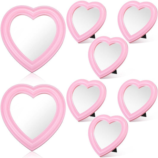 GlikCeil 8 Pcs Spa Party Supplies 8 Heart Mirror Pink Makeup Mirror for Women Sleepover Party Spa Slumber Birthday Favor