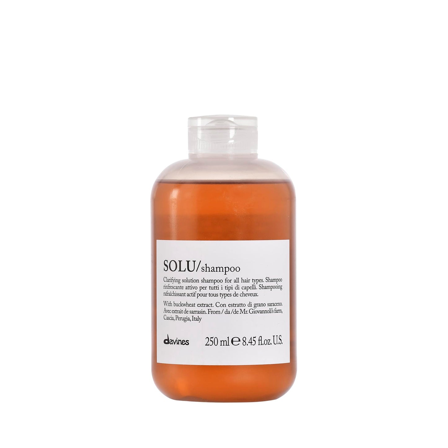 Davines SOLU Shampoo, Deep Cleansing from Accumulation or Residues of Styling Products for Normal to Heavily-Styled Hair - Gives a Refreshed Scalp with Soft & Shiny Strands with Buckwheat, 8.45 Fl Oz