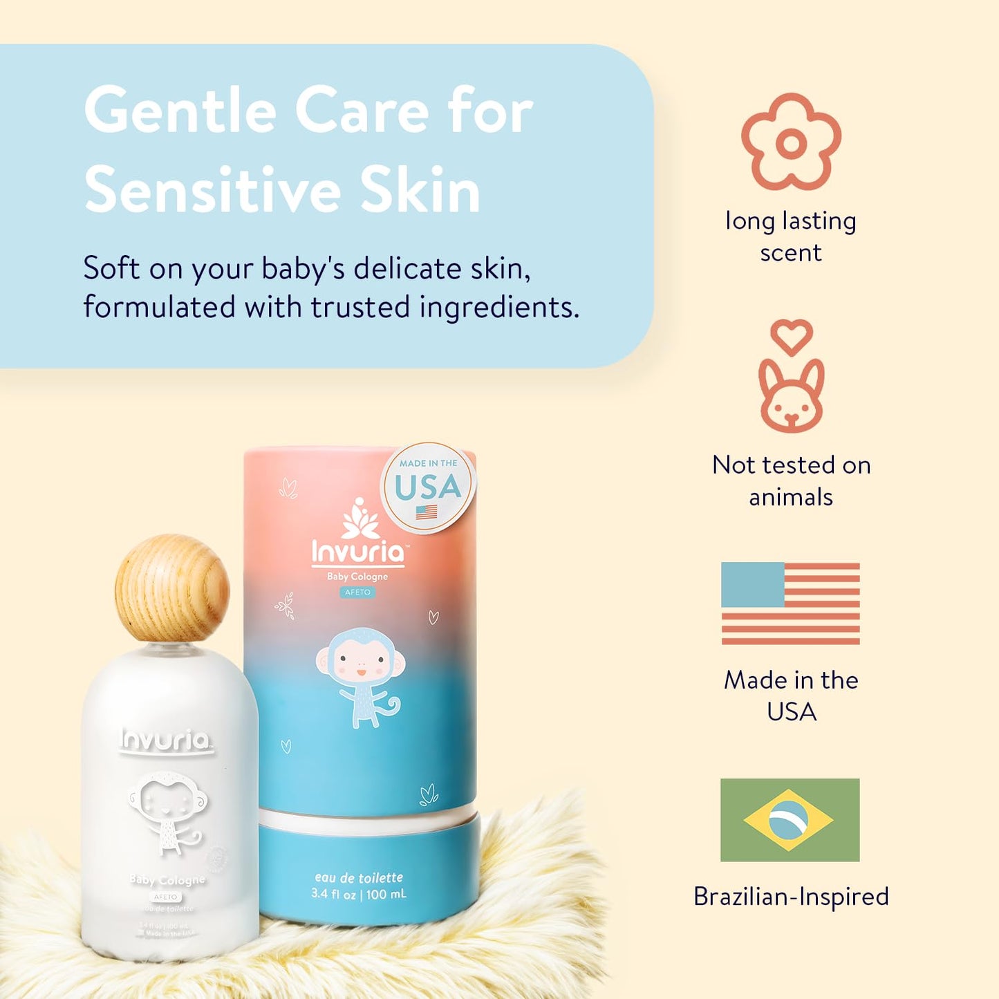 Invuria Afeto Baby Cologne | Alcohol-Free Baby Perfume for Boys & Girls | Gentle Baby Fragrance | Made In USA | Colonia Para Bebés | 3.4 oz | 100 mL