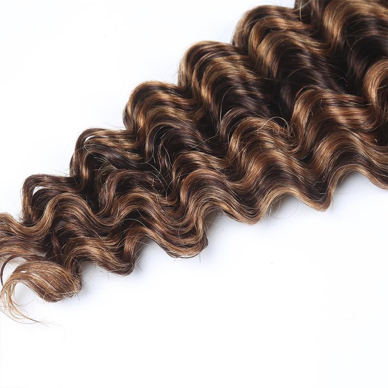 Human Braiding Hair Deep Wave Bulk - Highlight No Weft Curly Extensions | 16 Inch, 150g (3 Bundles)