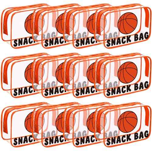 Yeyeplum 12 Pcs Basketball Snack Bags for Team Gifts Basketball Goodie Treat Candy Pouch Bags Clear PVC Waterproof with Zipper Party Favors for Team Ground Christmas Birthday Gifts Sport Supplies