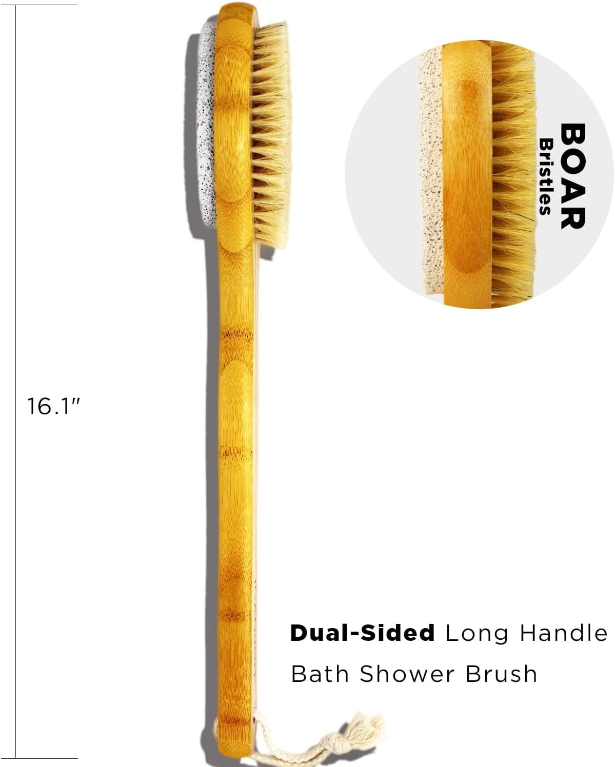 ICANdOIT 2-in-1 Long Handle Bath & Shower Brush - Boar Bristle with Pumice Stone for Exfoliating & Softening Skin | Ideal for Cellulite & Lymphatic Drainage