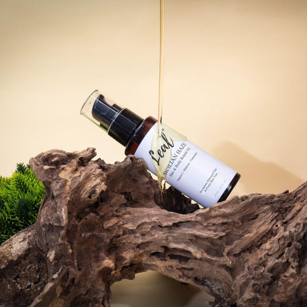 Leal Hair & Dry Body Oil, Brightening Glow Oil, Hibiscus Hair Oil, After Shower Body Oil Scented & Hair Serum, Natural Plant Oils Skin Pigmentation, After Shave Dry Oil, Sicilian Olive Oil- 60ml