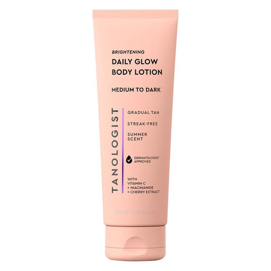 Tanologist Brightening Daily Glow Body Lotion, Medium/Dark, Gradual Tanning Lotion, No Fake Tan Smell, Streak-Free & Natural-Looking Self Tanner, Vegan, 8.45 fl. oz/250 ml Tube