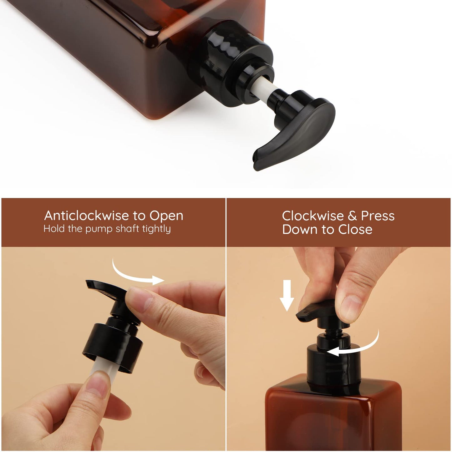 Segbeauty 8 Packs Empty Bathroom Soap Dispenser, 16.9oz Refillable Plastic Pump Bottles with Labels, 500ml Shower Dispenser Shampoo Conditioner Bottles for Kitchen Amber