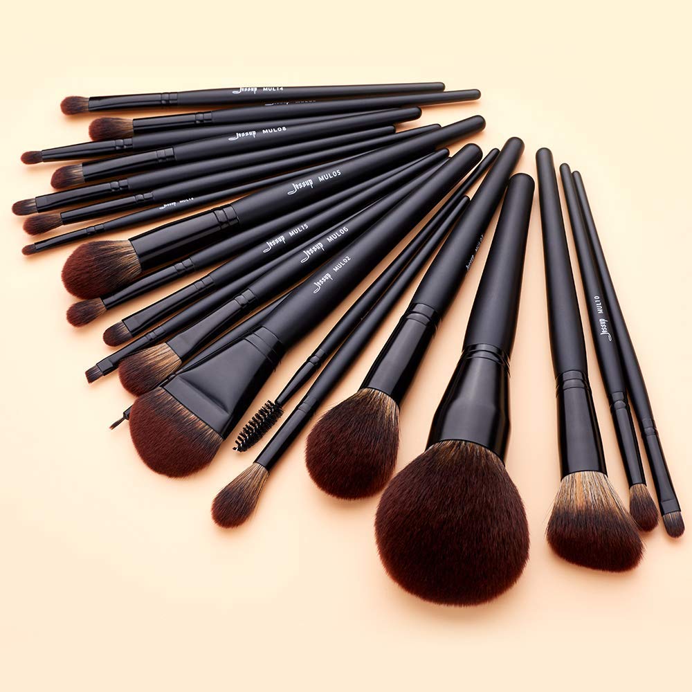 Jessup Professional Makeup Brushes Set Black 21Pcs T271 with Makeup Blender Sponge Red 1Pack SP002
