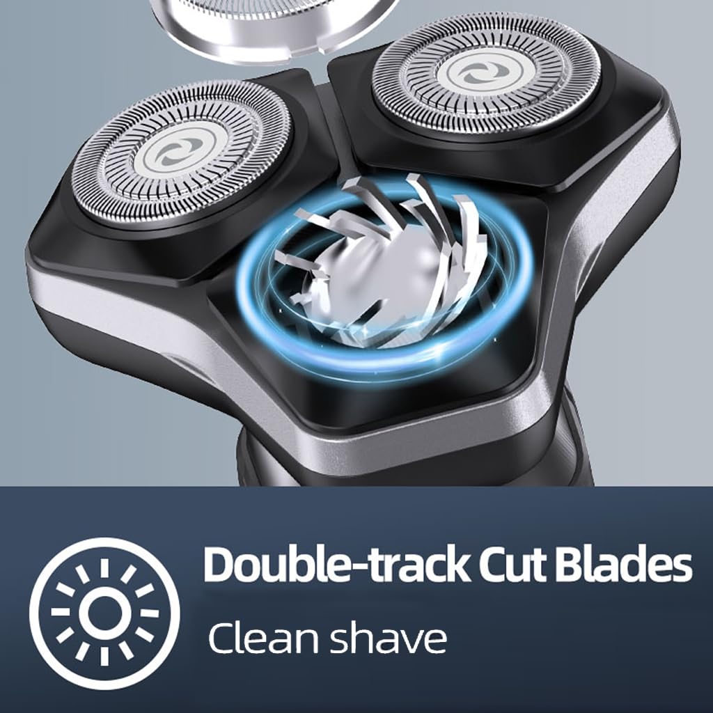 Electric Razor for Men Cordless: Wet/Dry Rotary Shaver Waterproof - USB Fast Charging & Sensitive Skin Care. 3-Blade Rotary Shaving System.LED Display, Travel Lock