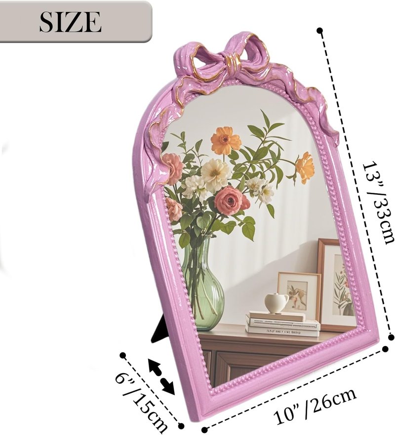 Pink Bow Mirror - Elegant Wall-Mounted Makeup Mirror | 13x10 Inch Decorative Accent for Nursery & Bedroom