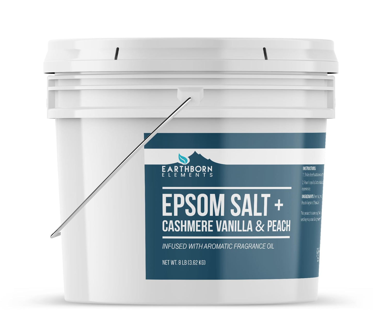 Earthborn Elements Cashmere Vanilla & Peach Epsom Salt 8 lb, One Gallon Bucket, Pure & Undiluted, Soaking Salt with Fragrance