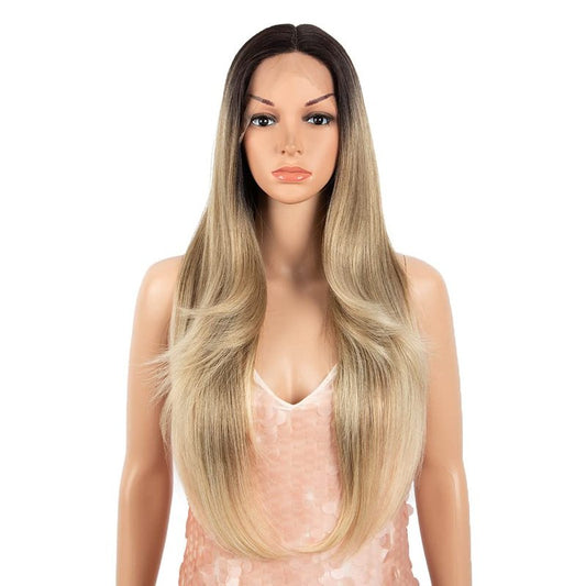 Style Icon 28" Lace Front Wigs Middle Part Lace Wig Long Straight Wig Synthetic Ombre BlondeWig(UPG Lace Wig, SOP22613)