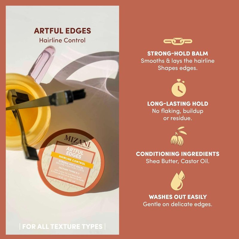 Mizani Artful Edges Edge Control Gel - Flake-Free Hold with Castor Oil & Shea Butter | Sleek Styles