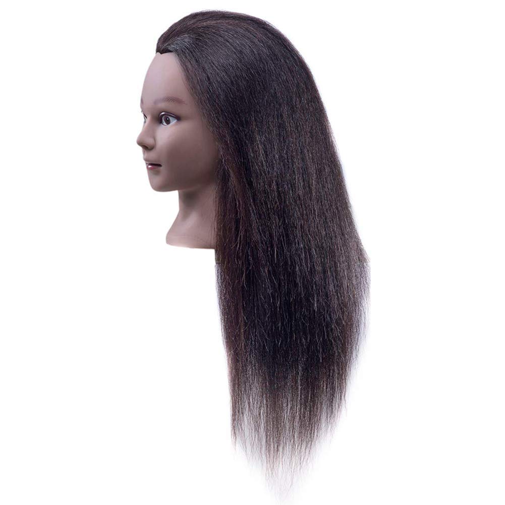 Real Hair Mannequin Head - 22"-24" Afro Fluffy Light Yaki Kinky Straight for Cosmetology | Black (#2)