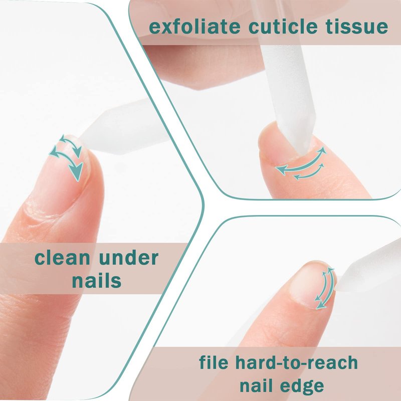 2 Pcs Glass Cuticle Pusher with Leather Case, Glass Cuticle Stick Fingertip Precision Filing Cuticle Remover Etched Dual-Ended Manicure Stick