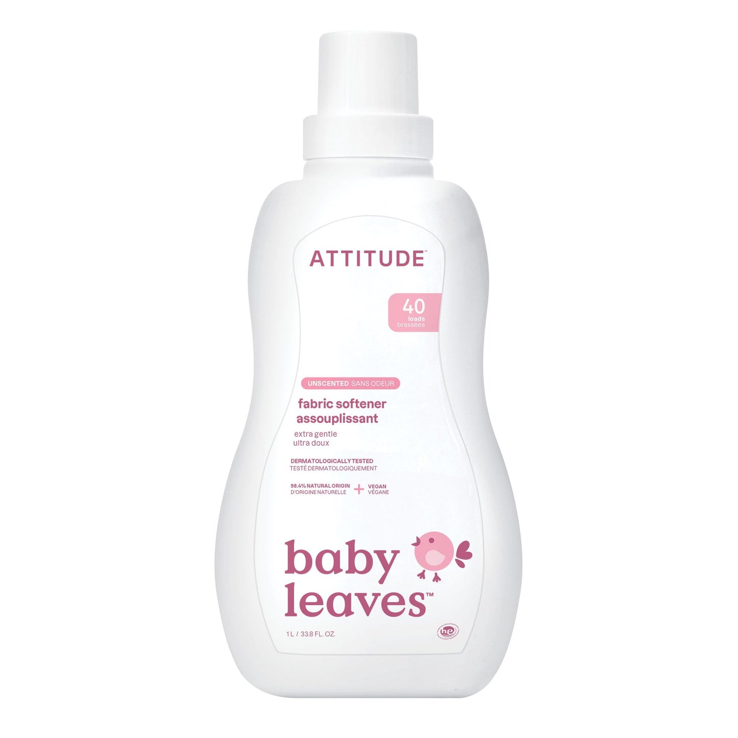 ATTITUDE Baby Fabric Softener, Plant and Mineral-Based Ingredients, HE Compatible, Vegan and Cruelty-free Laundry and Household Products, Unscented, 40 Loads, 33.8 Fl Oz