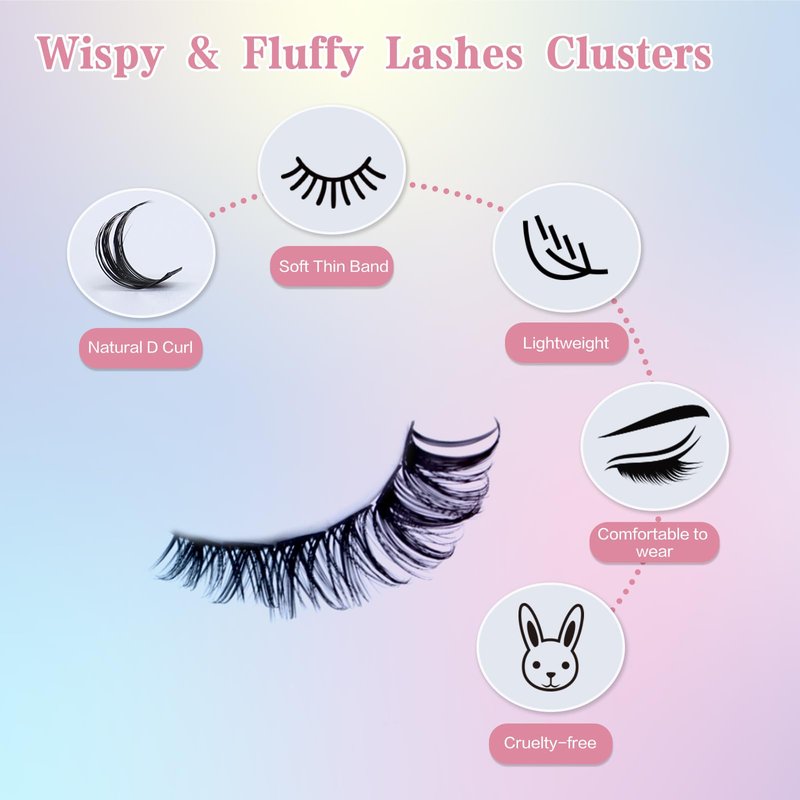 Gekinye Wispy Lash Clusters 120pcs - Individual Lashes 8-16mm Natural Eyelash Clusters DIY at Home with Soft Thin Band