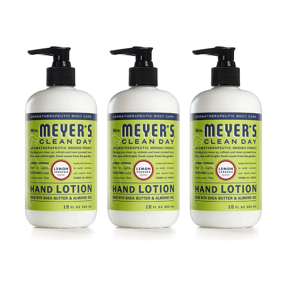 Mrs. MEYER'S CLEAN DAY Hand Lotion for Dry Hands, Non-Greasy Moisturizer Made with Essential Oils, Lemon Verbena 12 Fl Oz (Pack of 3)