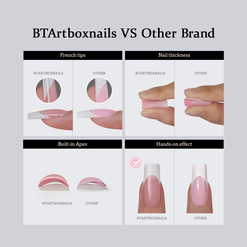 BTArtboxnails XCOATTIPS Press on Nails - Short Almond Nail Tips with Nail Gel, French Protecing Duo, Nail Lamp, All in One Soft Gel French Tip Press on Nails Gel Extension