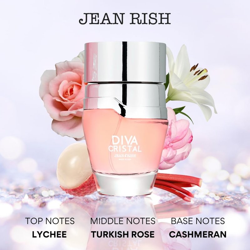 Jean Rish Diva Cristal Perfume for Women Eau De Parfum, Long-Lasting Luxury Fragrance, Made In USA - Bergamot, Rose, Peony, Vanilla, Musk Scent - 100ml / 3.4 oz