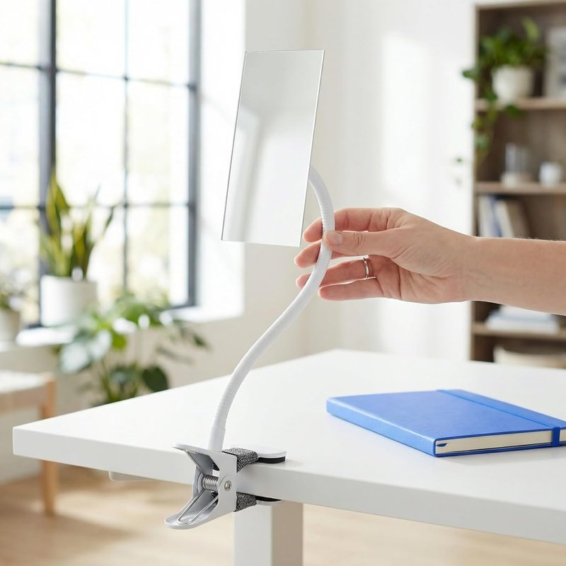 Clip-On Desk Makeup Mirror - Anti-Peeping Privacy Design | Adjustable Gooseneck Clamp for Office Use