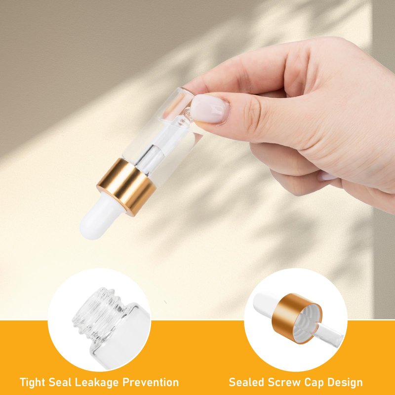 COTOM 100 Pack Mini Dropper Bottle for Cuticle Oil, 10ml Small Sample Essential Oil Dropper Bottles for Travel, Clear Empty Vails for Cosmetic Perfume