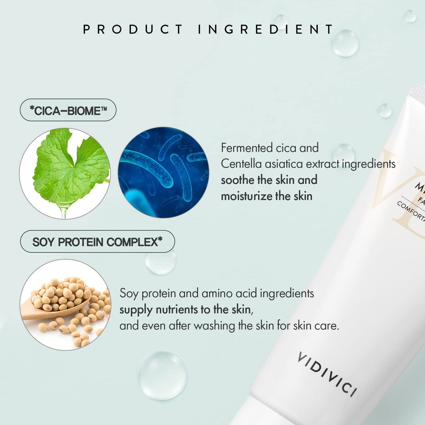 VIDIVICI Mild Amino Facial Foam – Hypoallergenic Face Wash with Amino Acid and Cica – Calming and Moisturizing Foaming Cleanser for Sensitive Skin – Fragrance Free Foam 3.72oz.