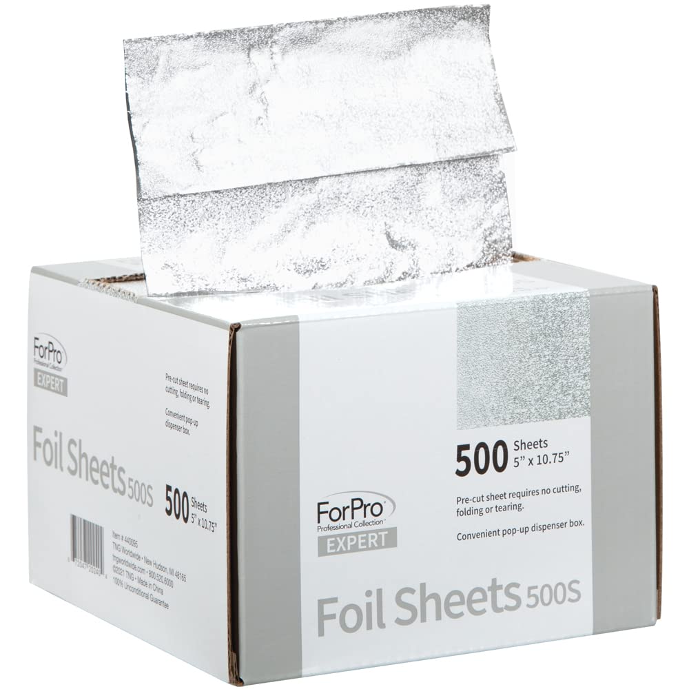ForPro Professional Collection Expert Embossed Foil Sheets 500S, Aluminum Foil, Pop-Up Dispenser, for hair Color Application and Highlighting, Food Safe, 5"W x 10.75"L, 500-Count (Pack of 2)