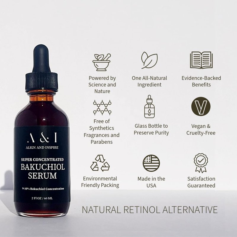 Bakuchiol Serum - 100% Pure Cold Pressed Plant-Based Natural Retinol Alternative | 2 oz