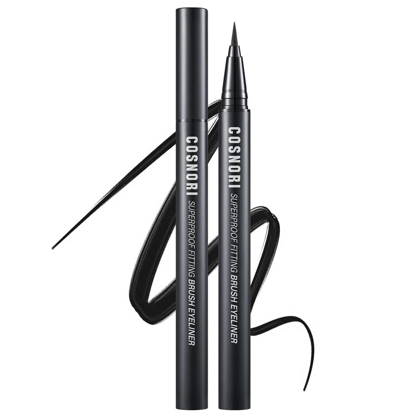 COSNORI Superproof Brush Eyeliner 02 Black Brown - 24h Pen Eyeliner – Super Slim Lasting Liquid Eye Liner - Smudge, Budge Resistant Wear – Allergen Free - 0.02 fl.oz.