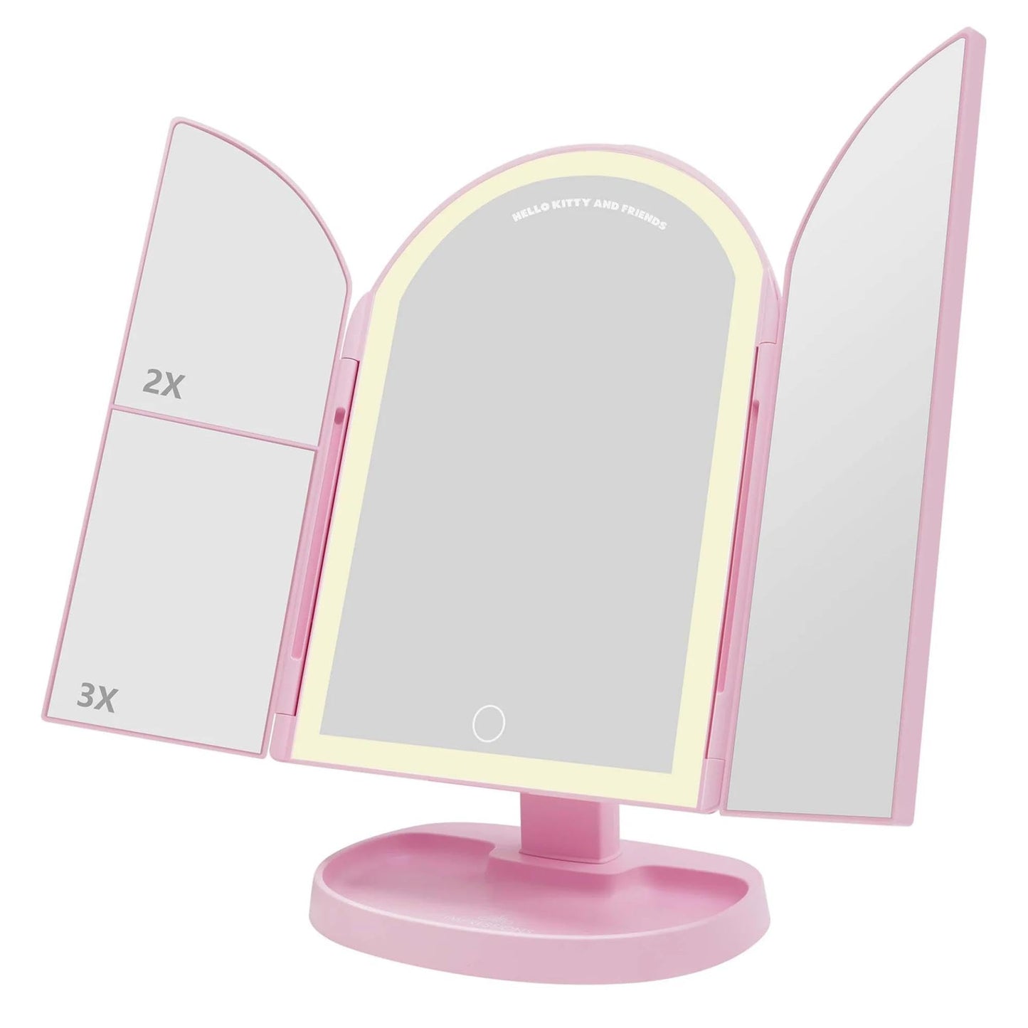 Impressions Vanity Hello Kitty and Friends Core Arch Trifold LED Makeup Mirror for Desk, 3 Way View Foldable Vanity Mirror with Lights, 2X and 3X Magnification, Adjustable Tilt and Soft Touch