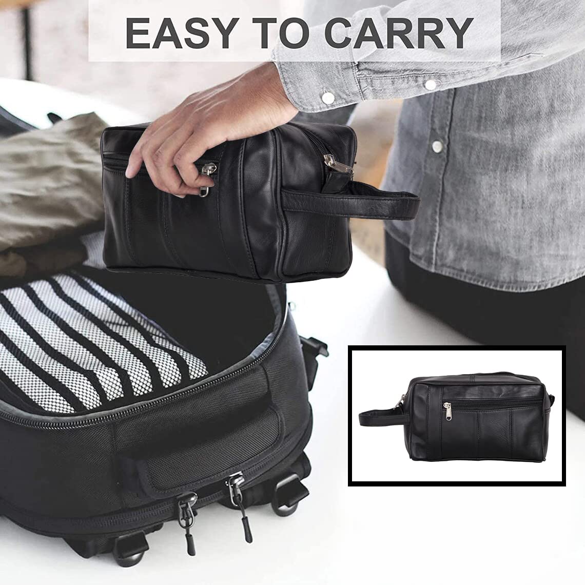 Liberty Leather - Genuine Sheep Nappa Leather Unisex Toiletry Bag for Travelling | Bathroom Organizer with Multiple Compartments for Men and Women | Portable Cosmetic Case for Traveling Dopp Kit