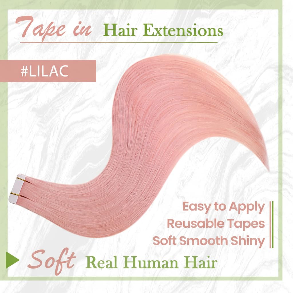 RUNATURE Tape in Hair Extensions Human Hair Light Pink 18 Inch 25g 10pcs