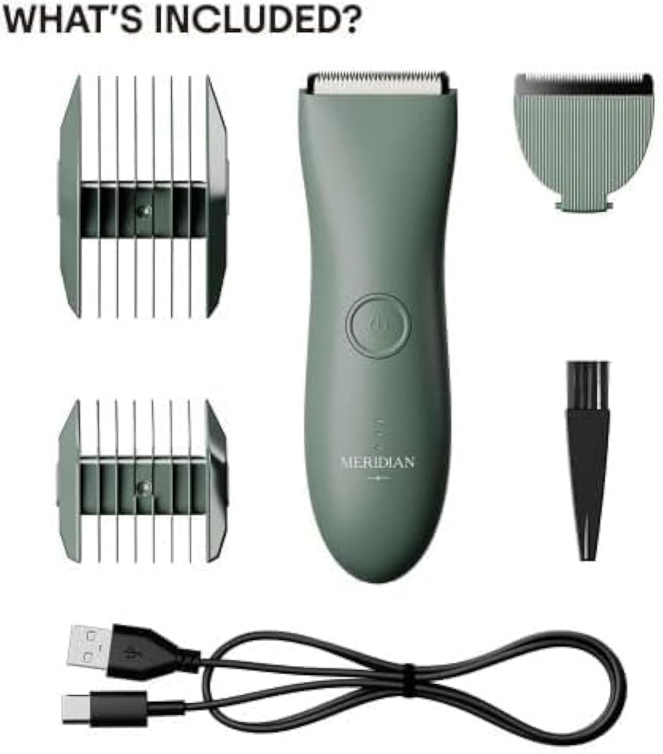 MERIDIAN - The Starter Package - Original Electric Body & Pubic Hair Trimmer Set, 1 Replacement Blade - Cordless, Waterproof, Rechargeable - for Men and Women - Easy & Pain-Free Grooming Kit - Sage