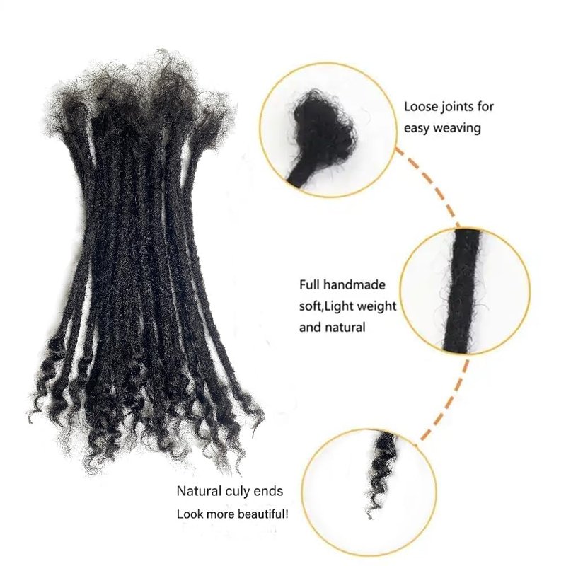 100% Human Hair 0.4cm Width 8 Inch 30 Strands Loc extensions Human Hair with Curly Ends Full Handmade Dreadlock Extensions Can be dyed and bleached for Men Women Kids