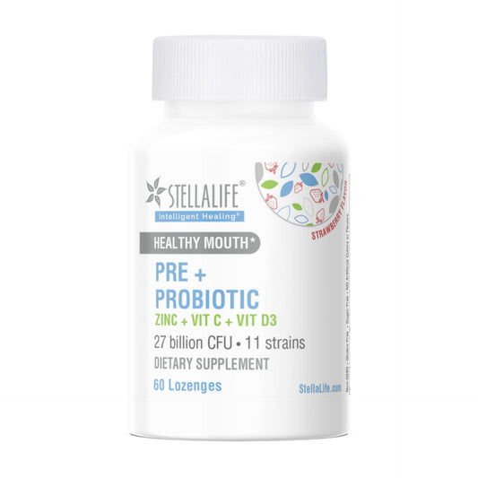 StellaLife Oral Prebiotic & Probiotic Lozenges for Teeth and Gums – 27B CFU, 11 Strains, Dental Probiotic for Bad Breath, Immune Support with VIT C, D3 & Zinc (Strawberry Flavor) 60 Day