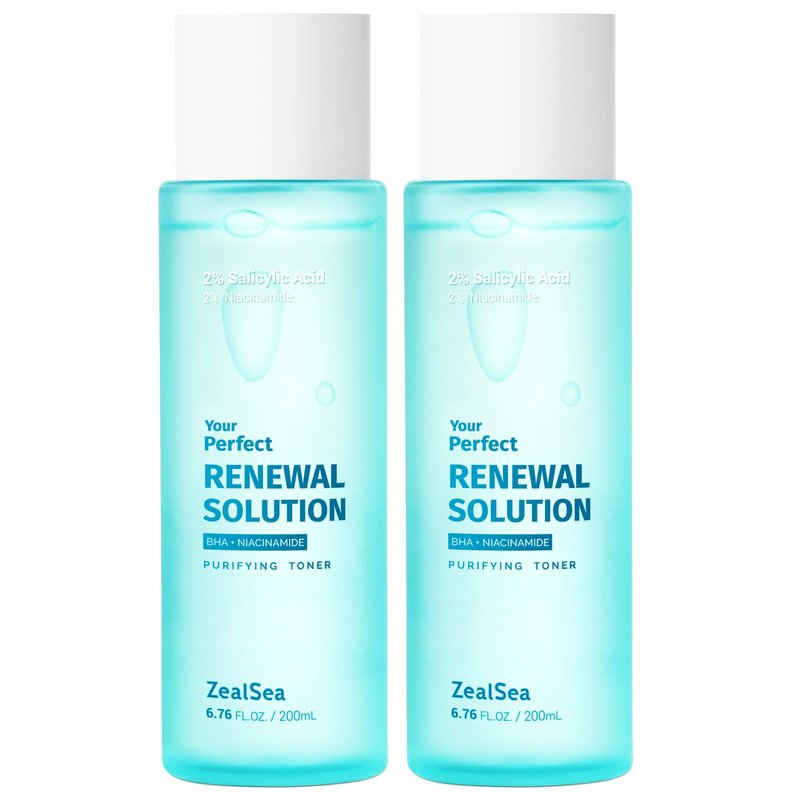 ZealSea 2% Salicylic Acid Toner for Face with 2% Niacinamide - BHA Liquid Exfoliant for Blackheads and Enlarged Pores, Exfoliate for Face to Soothe Breakouts, Exfoliating Toner, 6.76 Fl Oz, Pack of 2