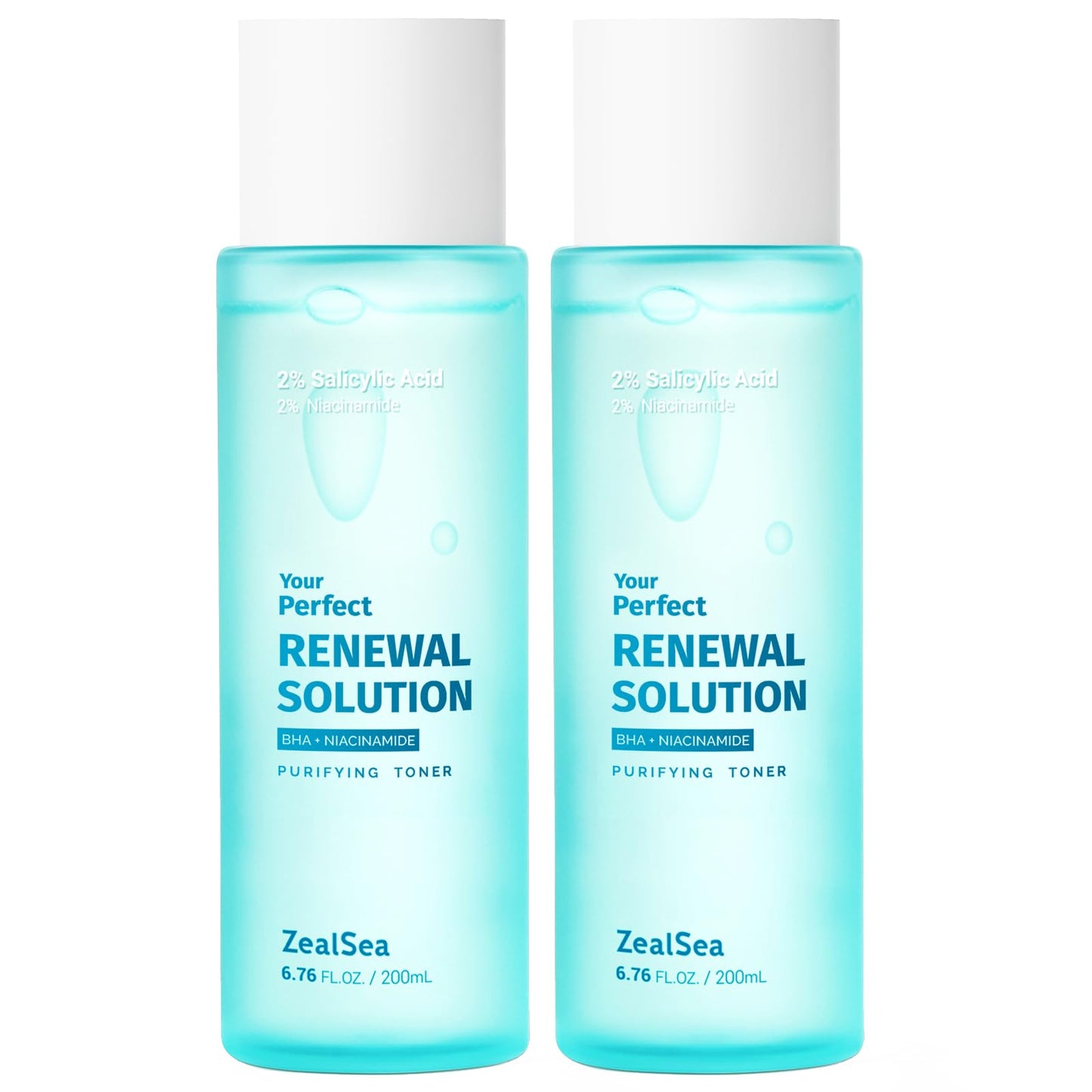 ZealSea 2% Salicylic Acid Toner for Face with 2% Niacinamide - BHA Liquid Exfoliant for Blackheads and Enlarged Pores, Exfoliate for Face to Soothe Breakouts, Exfoliating Toner, 6.76 Fl Oz, Pack of 2