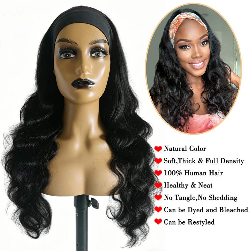 Hailriss Headband Wig Human Hair Body Wave Headband Wigs for Black Women Human Hair Wear and Go Glueless Wigs Brazilian Body Wave Short Bob Wig 16 inch