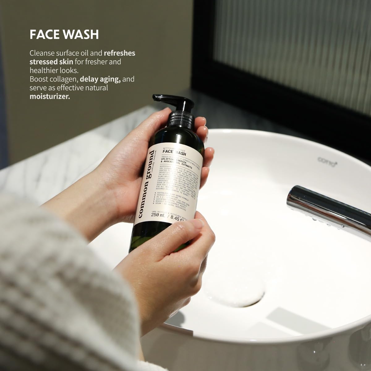 COMMON GROUND Natural Face Cleanser Wash, Paraben & Cruelty Free, Normal, Oily, Dry, Sensitive, Vegan, Plant-Based, pH 5.5, Avocado Oil, Men, Women, All, 8.4 Fl Oz (2 Pack)