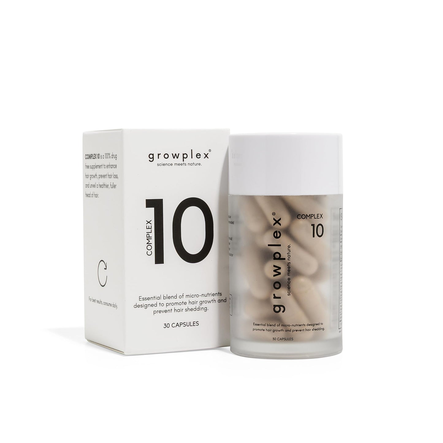 GROWPLEX Complex10 Hair Support Supplement with Biotin, Collagen & 10 Essential Nutrients – Supports Healthy, Stronger-Looking Hair – 30 Capsules for Men & Women