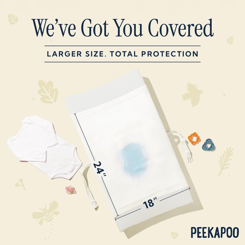 Peekapoo - The Original Disposable Baby Changing Pad Liners – 100 Pack | Super Soft, Waterproof, Ultra Absorbent | Portable, Travel-Friendly, Mess-Free Diaper Changes Anywhere