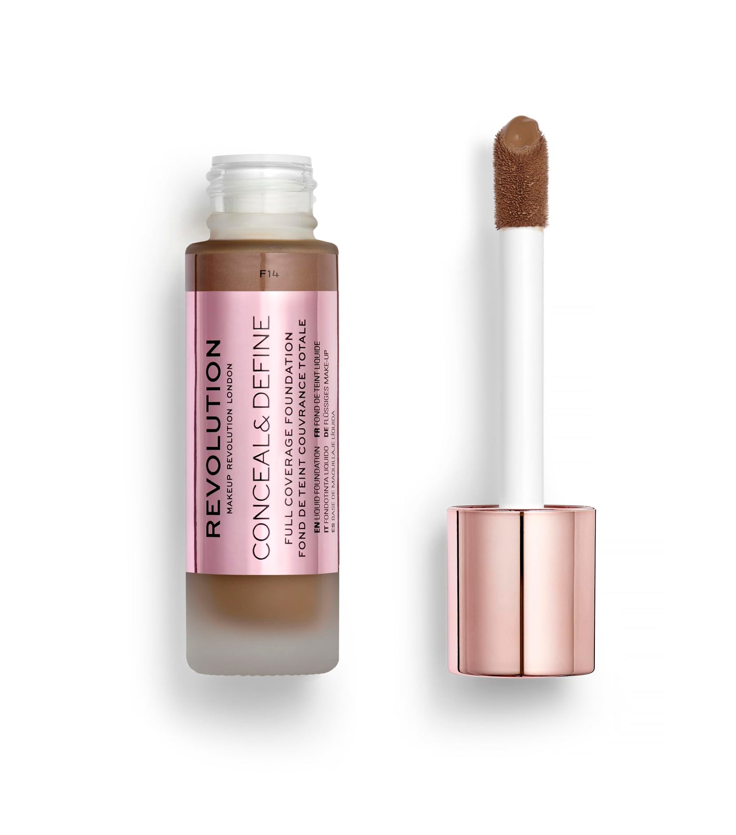 Revolution Beauty London, Conceal & Define Foundation, Full Coverage, Long-Lasting Matte Finish, Vegan & Cruelty-Free, F14 Dark Skin Tones, 0.8 fl oz