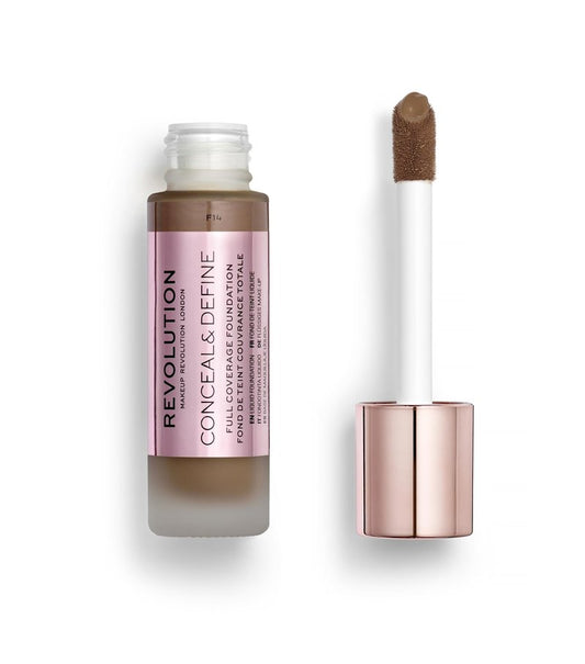 Revolution Beauty London, Conceal & Define Foundation, Full Coverage, Long-Lasting Matte Finish, Vegan & Cruelty-Free, F14 Dark Skin Tones, 0.8 fl oz
